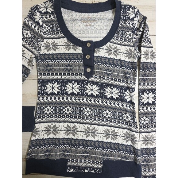 Tommy Hilfiger gray and white thermal long sleeve shirt size Small Snowflakes - Picture 9 of 11